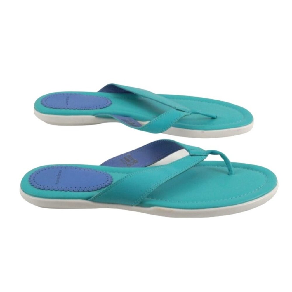 Lands End Sandals Womens Size 10 B Turquoise Flip Flops Comfort Cushioned Brazil
